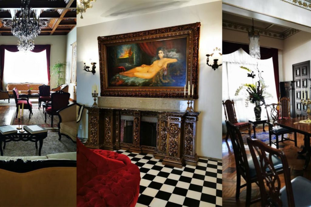 Un collage que muestra los lujosos interiores de la mansión de Irma Serrano. La nota describe los muebles, las obras de arte y la decoración de la casa de "La Tigresa"