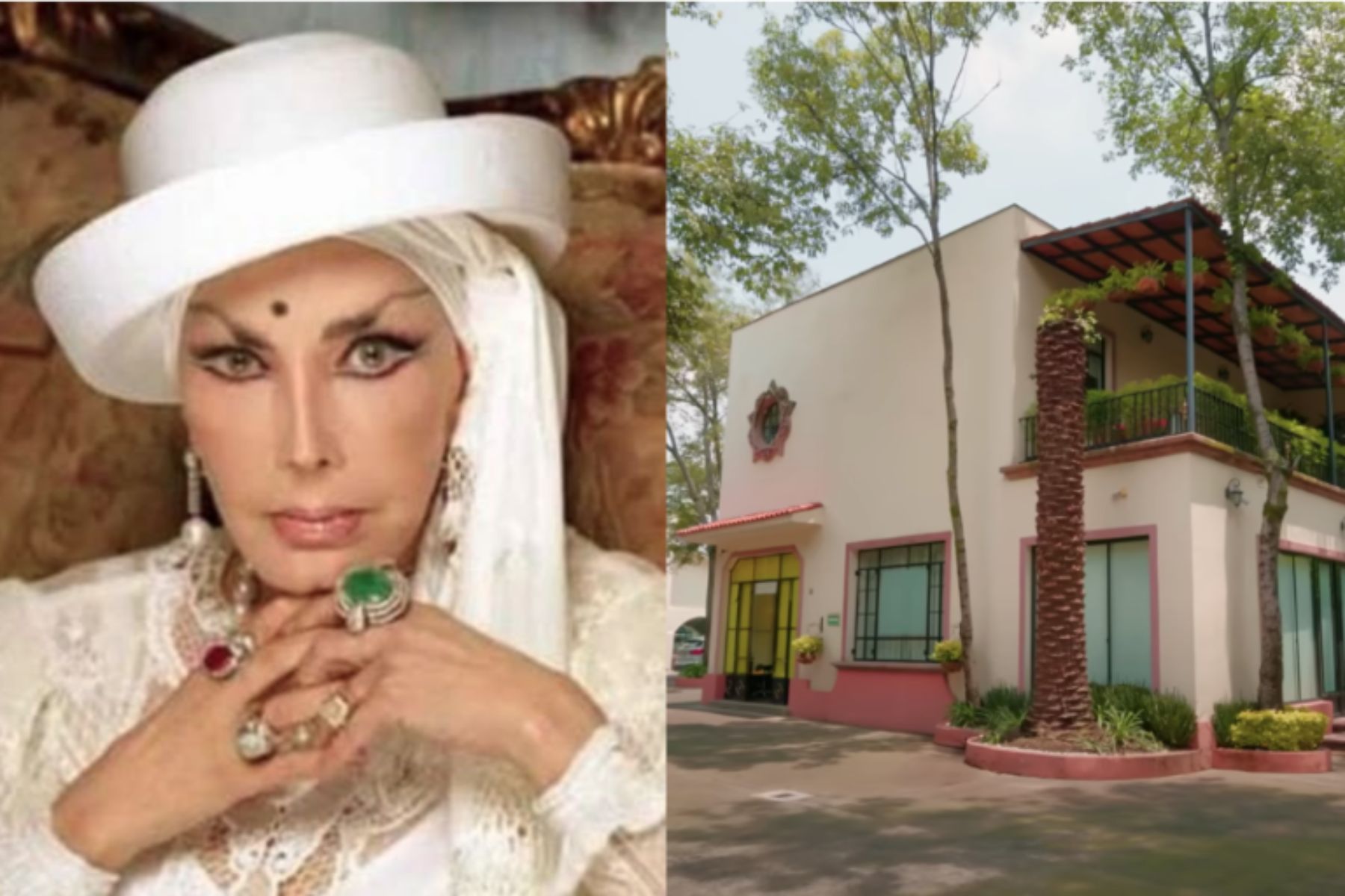 La actriz Irma Serrano junto a la que fue su residencia en la Ciudad de México.
