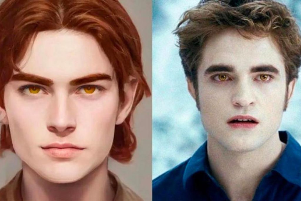 Comparativa de Edward Cullen según la descripción del libro (creada con IA) y el actor Robert Pattinson. La nota revela cómo lucirían los personajes de Crepúsculo.