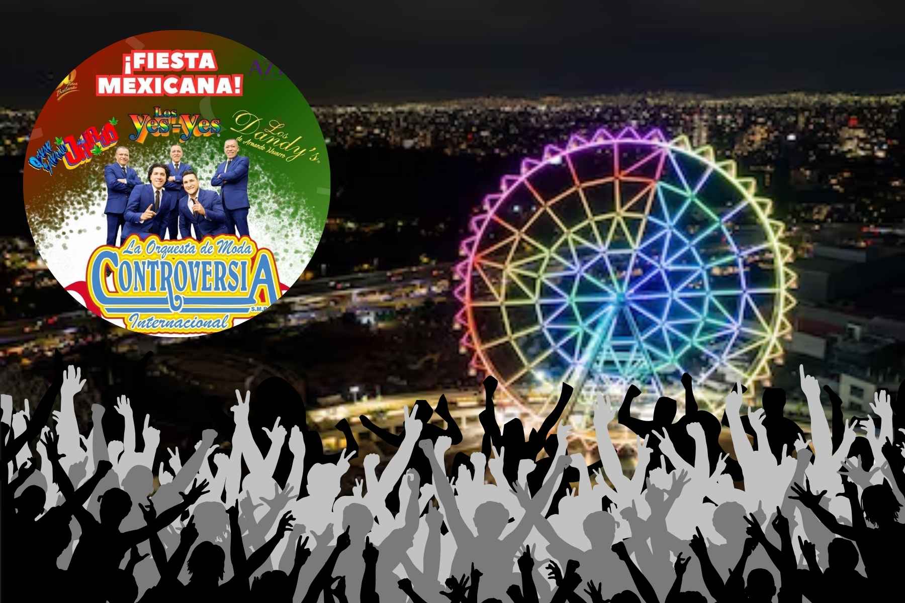 Parque Aztlan con el cartel de Fiesta Mexivana evento de Sabrosita, con publico de concierto