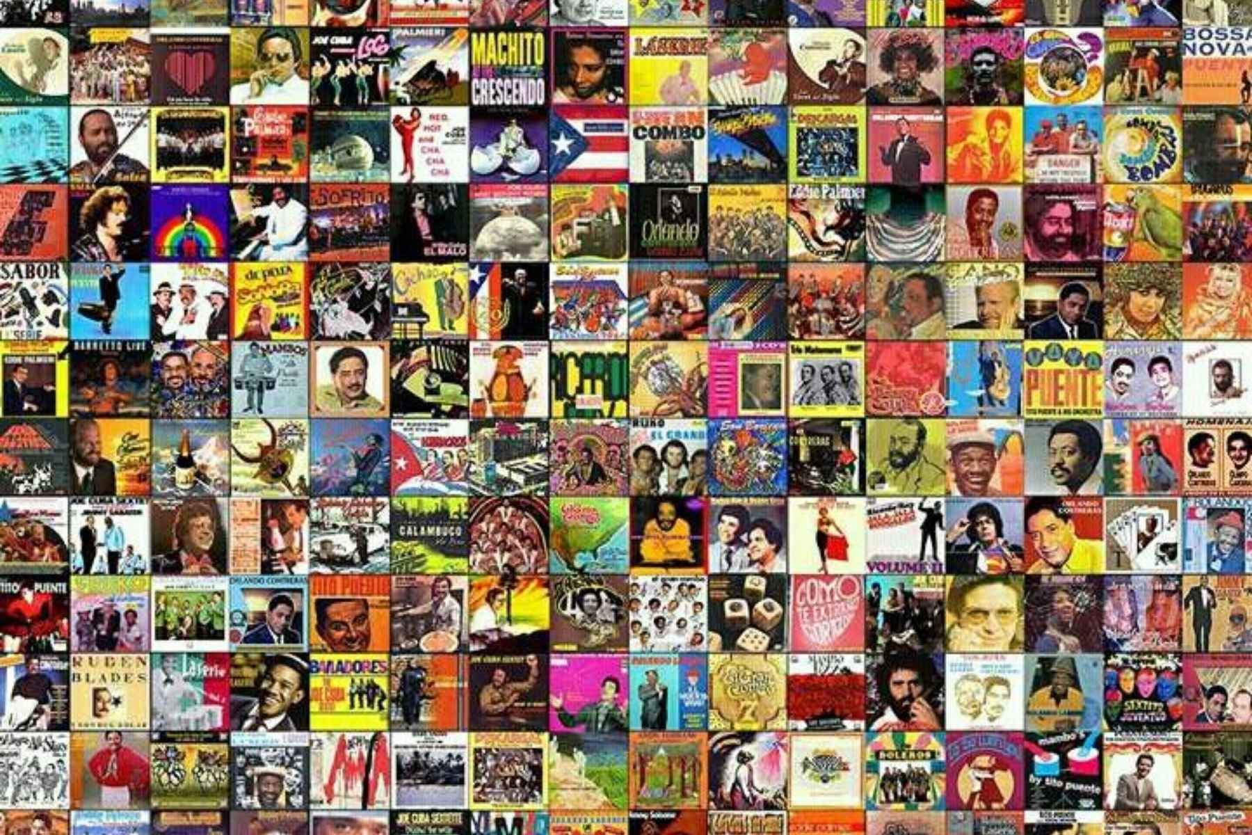 Collage de discos de salsa y cumbia