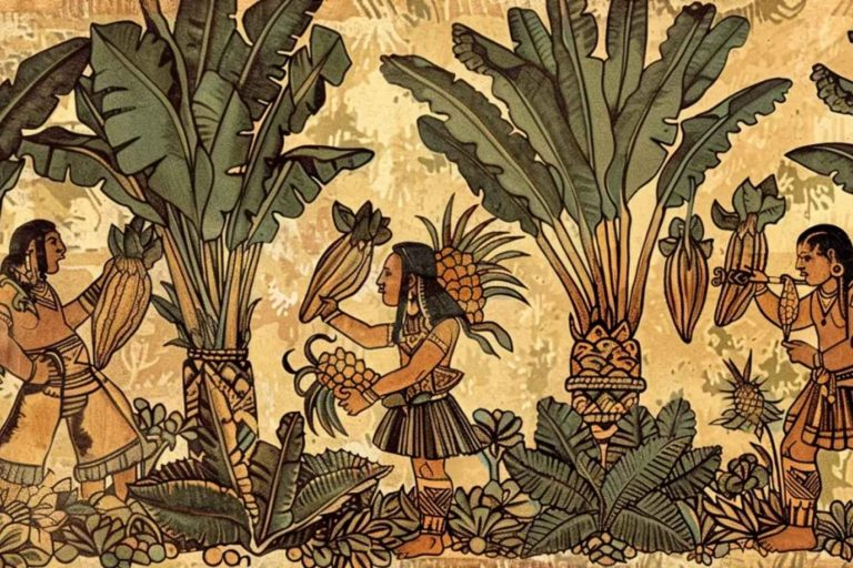 Hombres de la prehistoria sembrando chocolate
