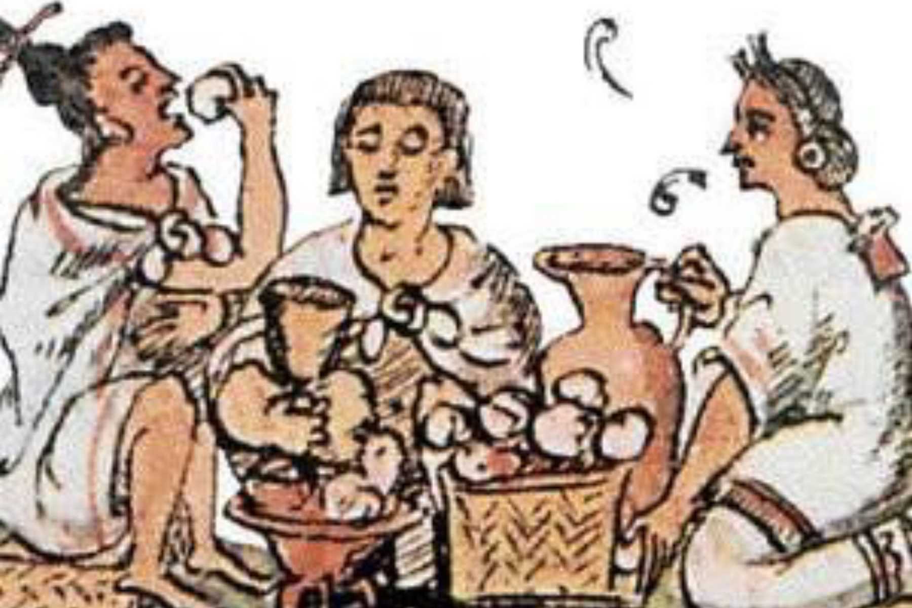 Ilustración del Códice Florentino que muestra a los aztecas en un festín. La nota explora los alimentos y las tradiciones que heredamos de la comida prehispánica.